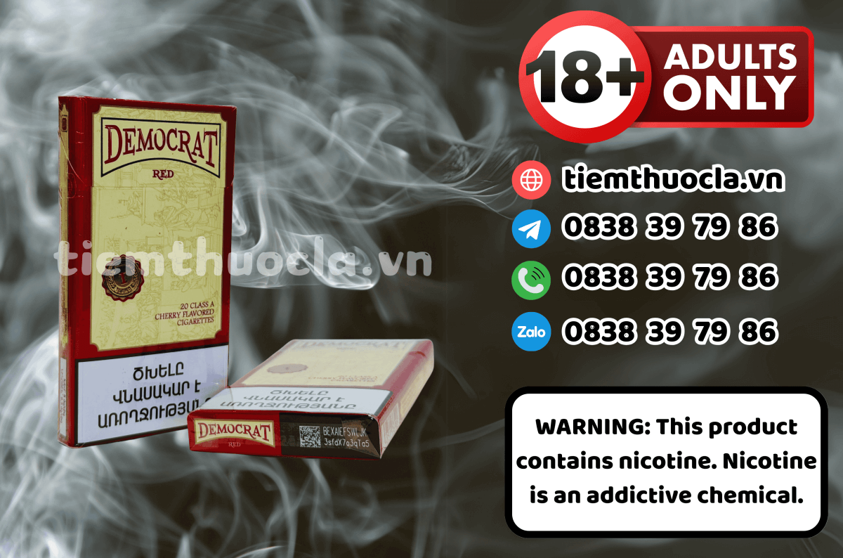 Thuốc lá Ngoại Democrat Cherry Red Slim - Cigarette (Thuốc lá) chính hãng Cần Thơ, mua online giá rẻ tại Tiệm Thuốc Lá - Hình 1