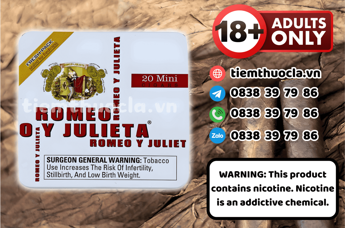 Cigar Romeo y Julieta Mini White - Hộp 20 điếu - Cigar (Xì gà) chính hãng Cần Thơ, mua online giá rẻ tại Tiệm Thuốc Lá - Hình 1