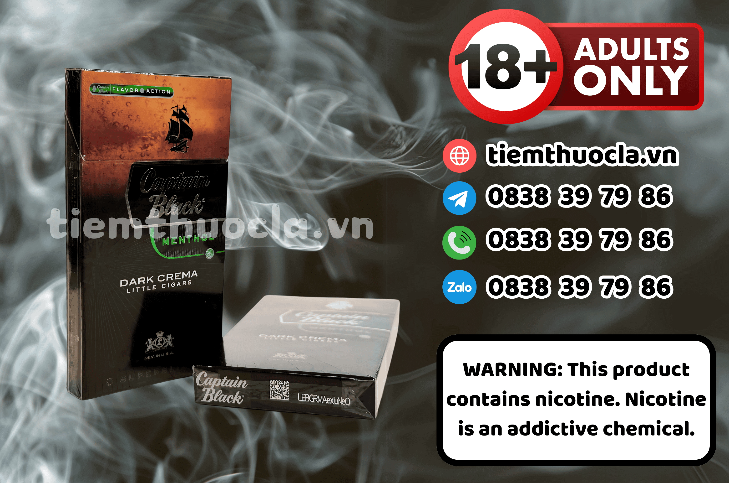 Thuốc lá Ngoại Captain Black Dark Crema Menthol Super Slims - Cigarette (Thuốc lá) chính hãng Cần Thơ, mua online giá rẻ tại Tiệm Thuốc Lá - Hình 1