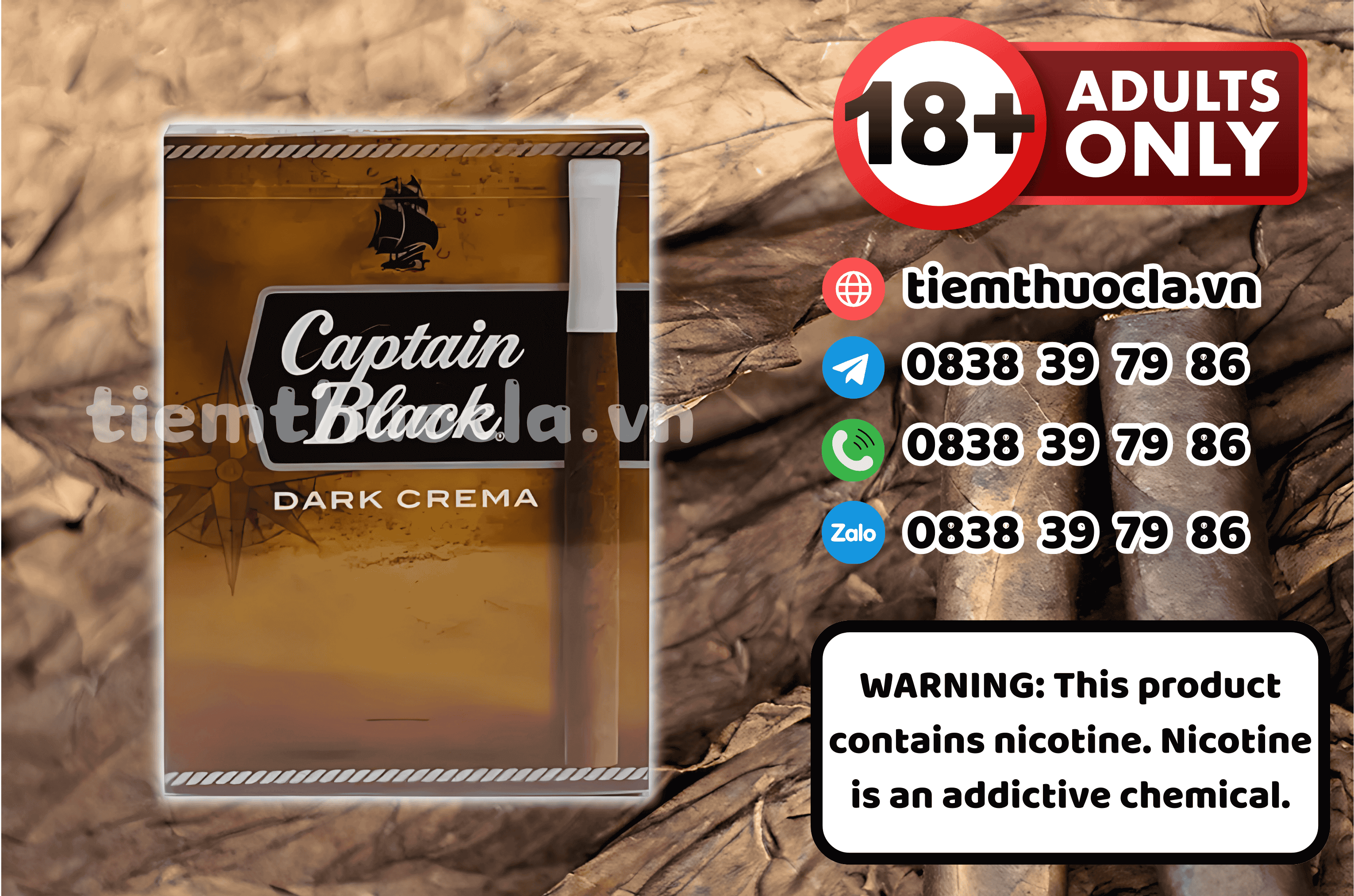 Cigar Captain Black Dark Crema - Gói 8 Điếu - Thuốc lá chính hãng Cần Thơ, mua online giá rẻ tại Tiệm Thuốc Lá