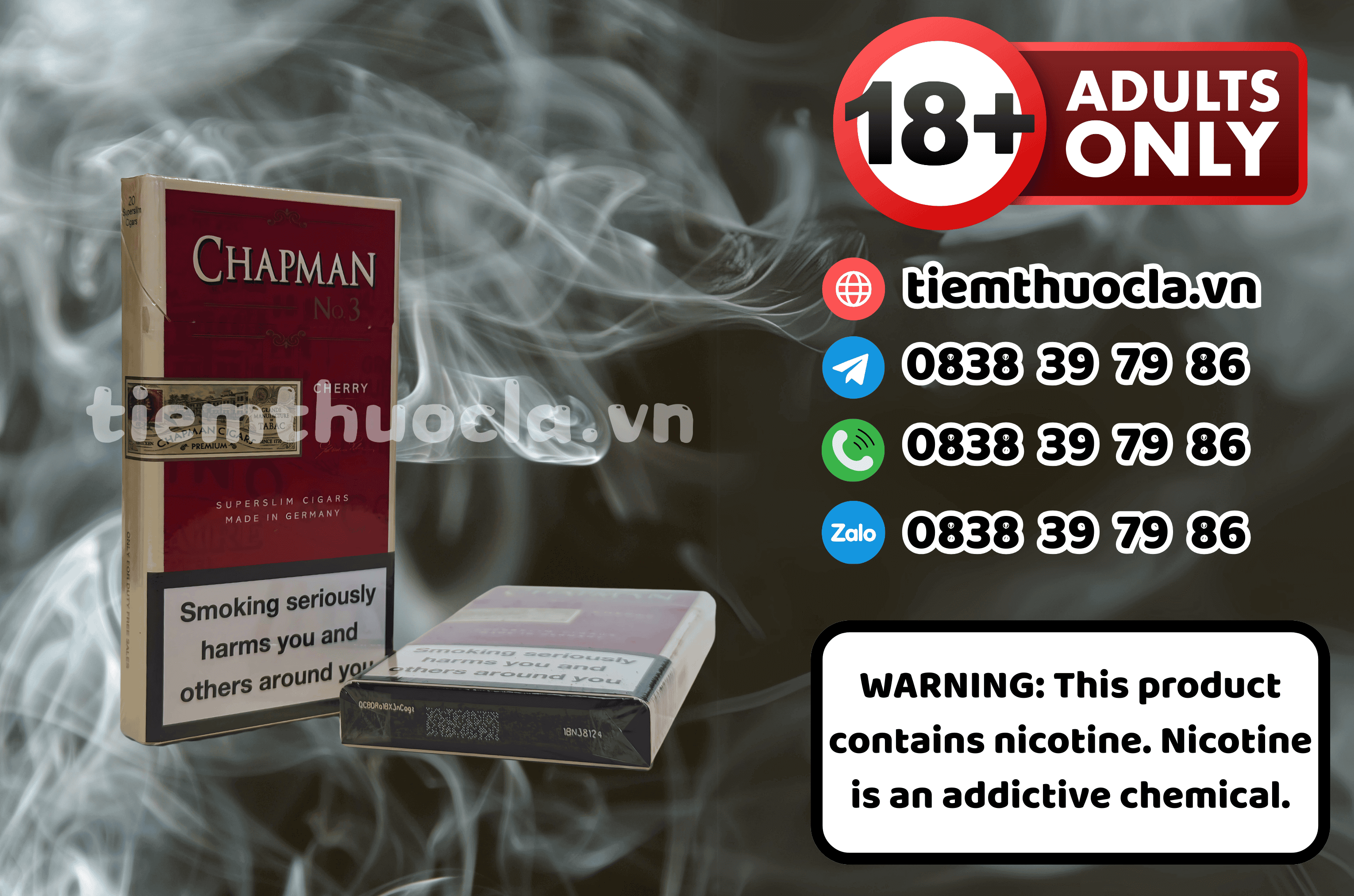 Thuốc lá Ngoại Chapman No 3 Cherry Slim - Cigarette (Thuốc lá) chính hãng Cần Thơ, mua online giá rẻ tại Tiệm Thuốc Lá - Hình 1